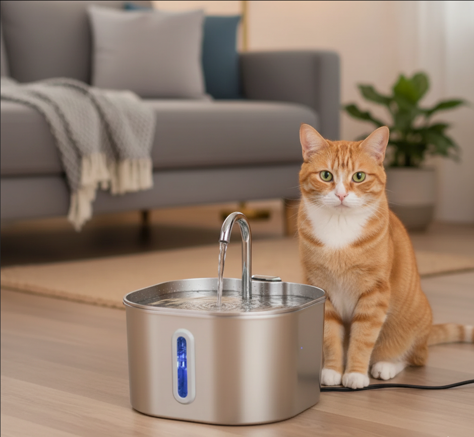 Fontaine à Eau pour Chat en Acier Inoxydable 2.2L - Kaitena Hygiène Premium
