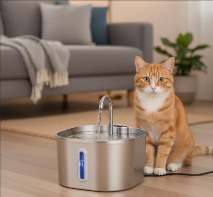 Fontaine à Eau pour Chat en Acier Inoxydable 2.2L - Kaitena Hygiène Premium