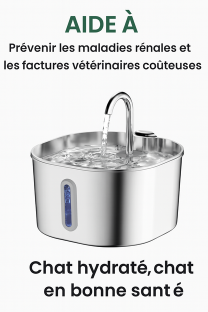 Fontaine à Eau pour Chat en Acier Inoxydable 2.2L - Kaitena Hygiène Premium