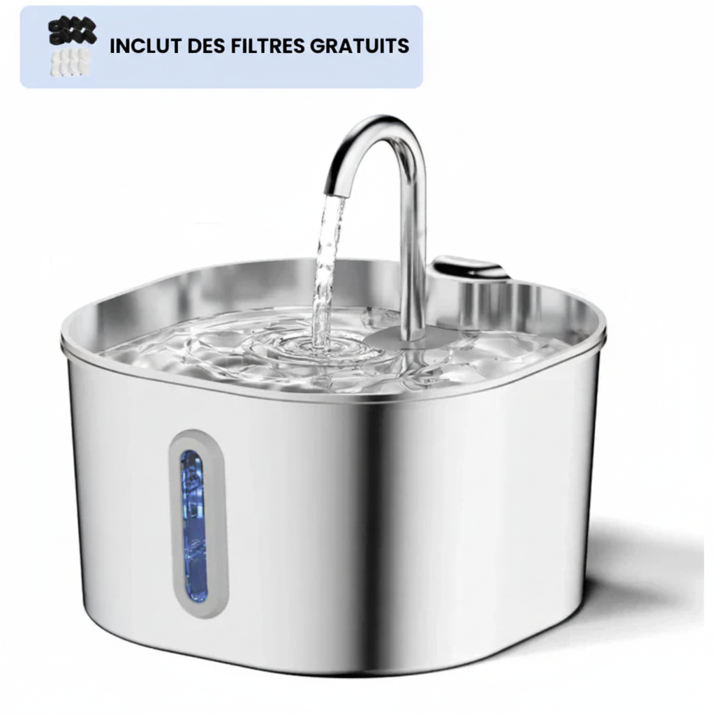 Fontaine à Eau pour Chat en Acier Inoxydable 2.2L - Kaitena Hygiène Premium